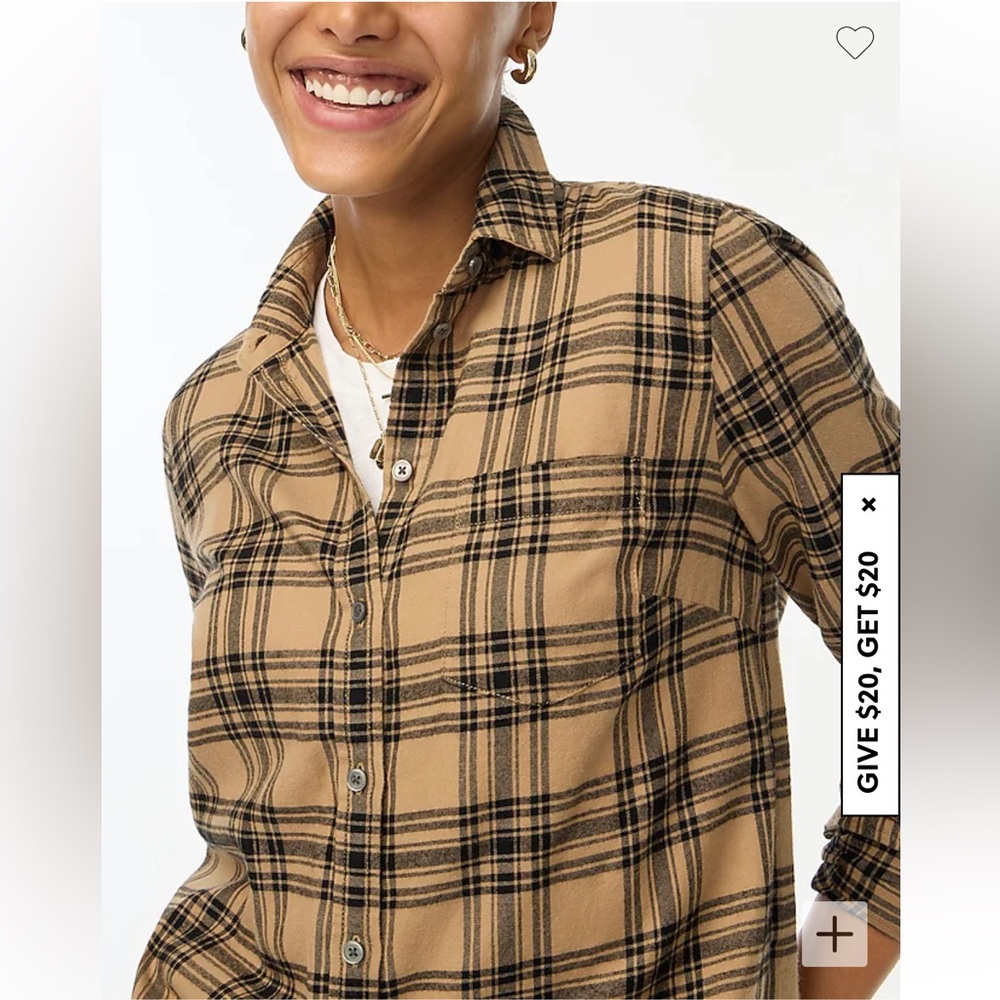 J Crew Plaid Fitted Blouse w Pocket Tan & Black Sz S w MEASUREMENTS